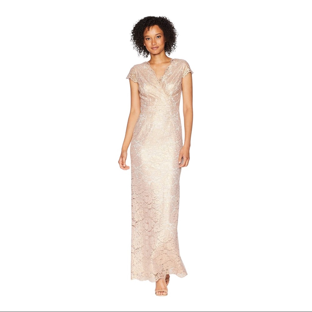 New! Adrianna Papell GOLD Lace Beaded boutique Gown